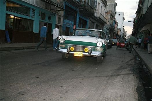 老爷车,驾驶,街道,哈瓦那,古巴,加勒比海,美洲