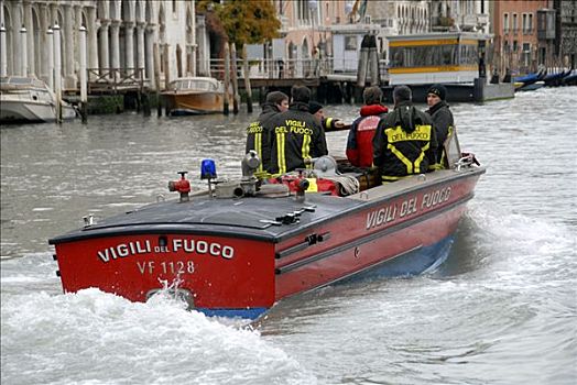 消防队,船,运河,威尼斯,威尼托,意大利,欧洲