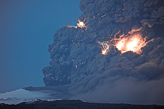 闪电,云,火山灰,火山,四月,冰岛,欧洲
