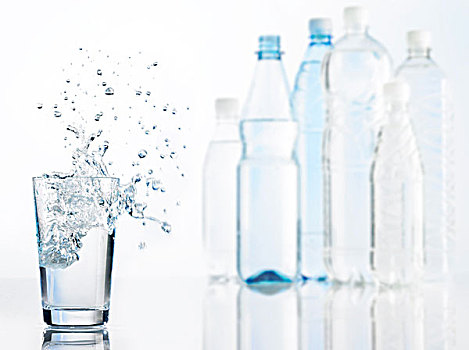 玻璃杯,瓶子,水,背景,玻璃器皿