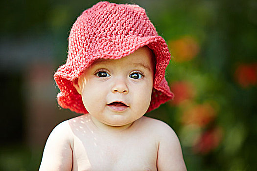特写,女婴,戴着,编织帽