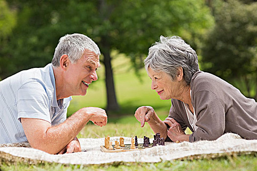 高兴,老年,夫妻,玩,下棋,公园