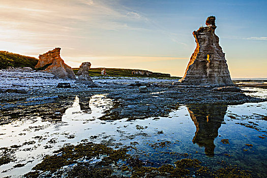 独块巨石,日落,群岛,国家公园,自然保护区,加拿大,区域,魁北克