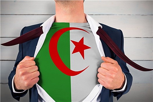 合成效果,图像,商务人士,打开,衬衫,揭示,阿尔及利亚,旗帜