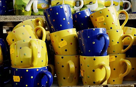 黄色,蓝色,杯子,销售,市集,慕尼黑