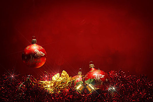 红色,圣诞节,彩球,装饰