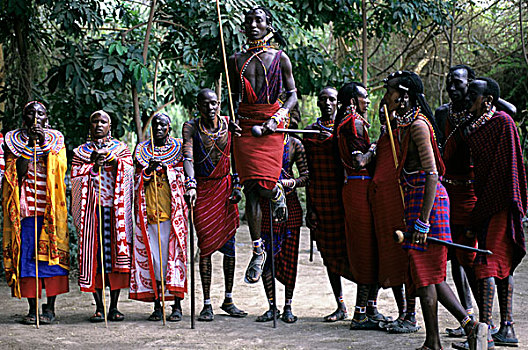 肯尼亚,安伯塞利国家公园,马萨伊,舞者,男人,跳跃