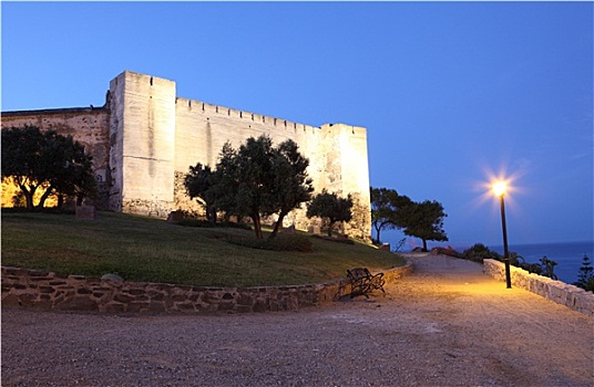 城堡,光亮,夜晚,芬吉罗拉,西班牙