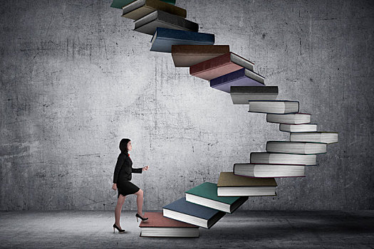 商务人士,台阶,向上,飞,书本,看,阶梯