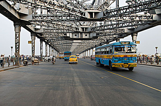 交通,长,桥,连接,加尔各答,西孟加拉,印度,亚洲