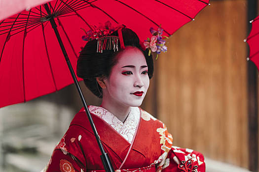 鸾舞伎,艺伎,街上,袛园,京都,日本