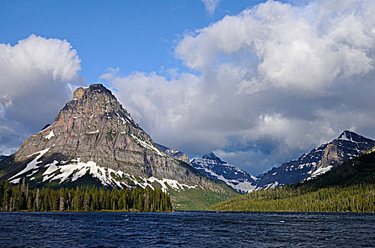 山,两个,医疗,高山湖,冰川国家公园,落基山脉,蒙大拿,美国