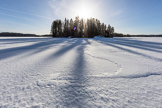 芬兰,区域,岛屿,雪,太阳,荫凉,冬天