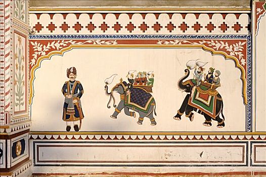 壁画,装饰,大象,拉贾斯坦邦,北印度,南亚