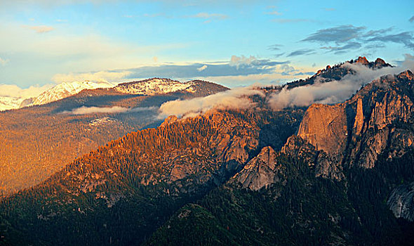 山,云,日落,红杉国家公园