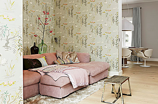 粉色,沙发,复古,壁纸,生活方式,区域,旧式,桌子,前景
