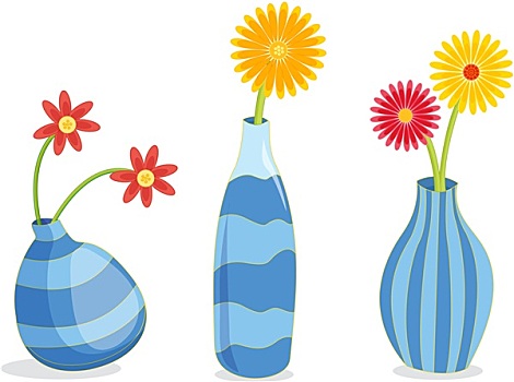 三个,蓝色,花瓶