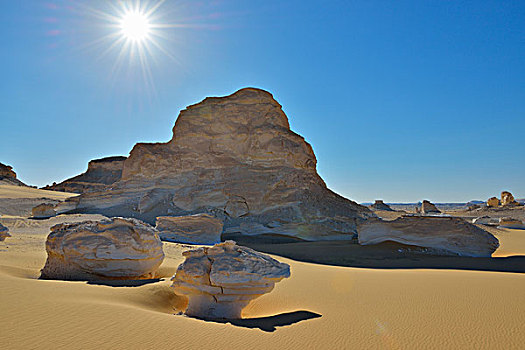 太阳,上方,岩石构造,白沙漠,利比亚沙漠,撒哈拉沙漠,新,山谷,埃及