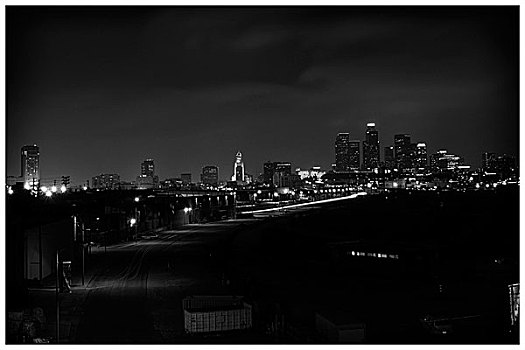 风景,洛杉矶,河,市区,天际线