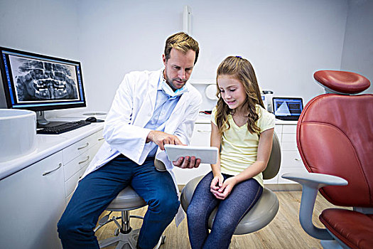 牙医,展示,数码,药片,孩子,病人,牙科诊所