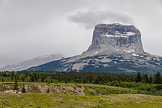首领,山,边界,冰川国家公园,印第安人保留地,模糊,多云天气