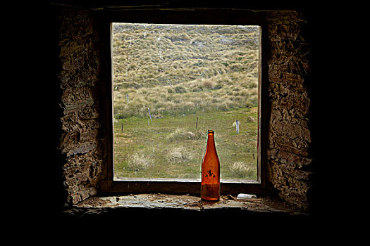 老,瓶子,窗户,小屋,历史,金色,地点,老人,南部地区,南岛,新西兰