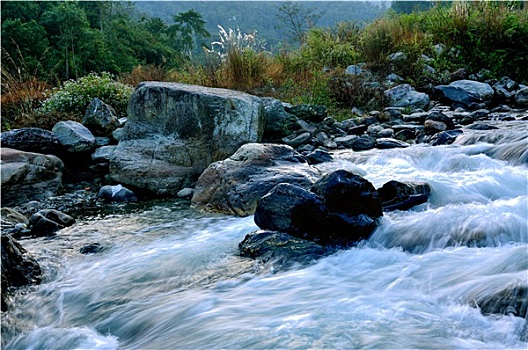 河,水,流动,石头,黎明