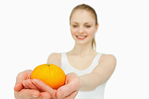 愉悦,女人,展示,柑橘,白色背景