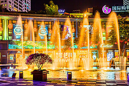 宁波商业广场喷泉夜景