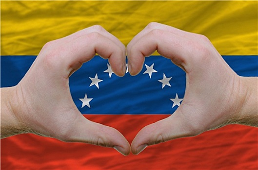 心形,喜爱,手势,展示,上方,旗帜,委内瑞拉