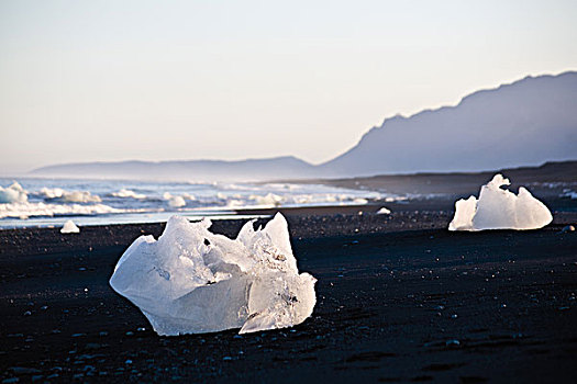 大,片,冰川冰,洗,向上,海滩,杰古沙龙湖,结冰,泻湖,冰岛