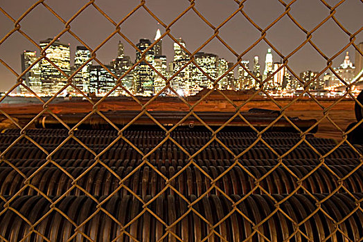 下曼哈顿,天际线,铁丝网