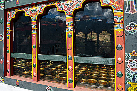 照亮,黄油,灯,风景,窗,登古寺,不丹,亚洲