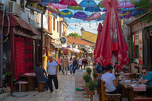 彩色,伞,悬挂,街道,斯科普里,马其顿,欧洲
