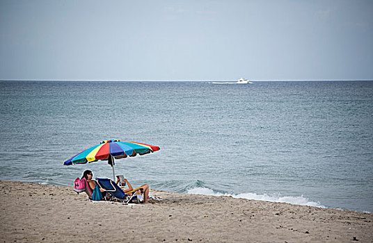 女人,伞,海滩