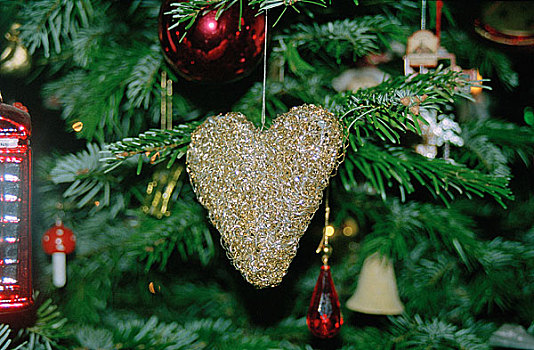 黄金,心形,圣诞树