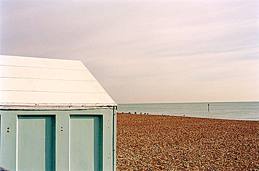 海滩小屋,靠近,海洋