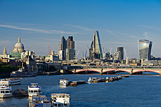 市中心,圣保罗大教堂,现代,摩天大楼,泰晤士河,伦敦,英格兰,英国,欧洲