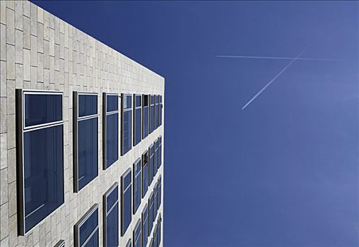 飞机,飞行云,空中,上方,写字楼,法兰克福,黑森州,德国