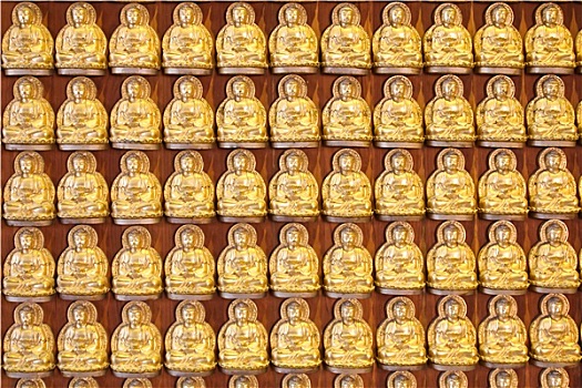金色,佛,排列,墙壁,中国寺庙,泰国