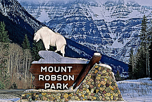 公路,信息指示,进入,罗布森山省立公园,罗布森山