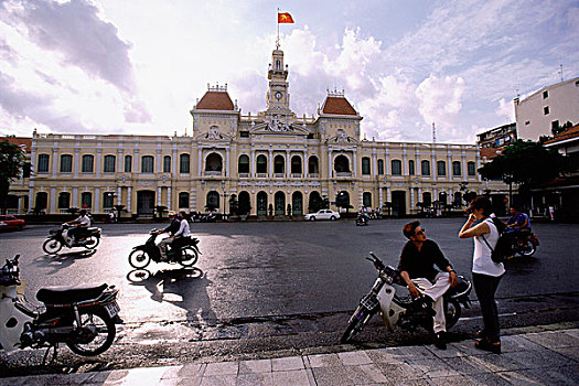 越南,胡志明市,德威饭店,人,摩托车