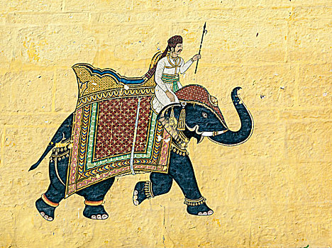 彩色,印度,壁画,堡垒,展示,皇家
