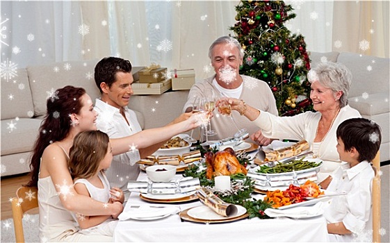 合成效果,图像,家庭,祝酒,圣诞晚餐