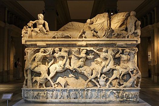 希腊风格,石棺,浮雕,骑手,历史博物馆,伊斯坦布尔,土耳其