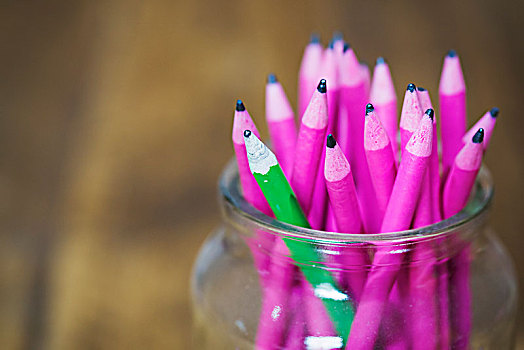 特写,罐,束,鲜明,粉色,遮盖,铅笔,一个,绿色