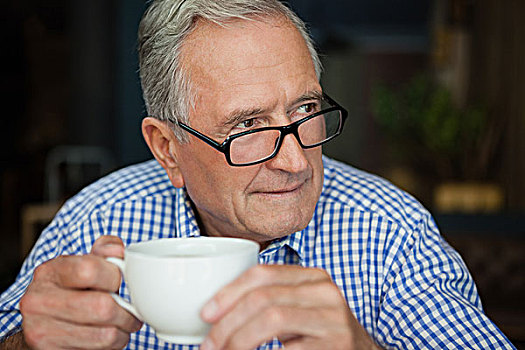 思想,老人,坐,咖啡,咖啡杯