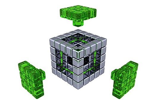 立方体,装配,绿色,玻璃