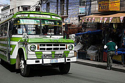 旧式,绿色,巴士,玻利维亚,南美