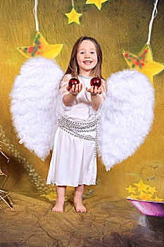 小女孩,三个,岁月,衣服,天使